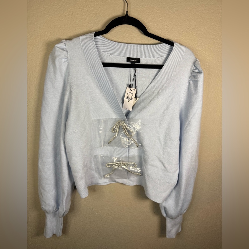 Express Women's Light Blue Blouse with Silver Accents